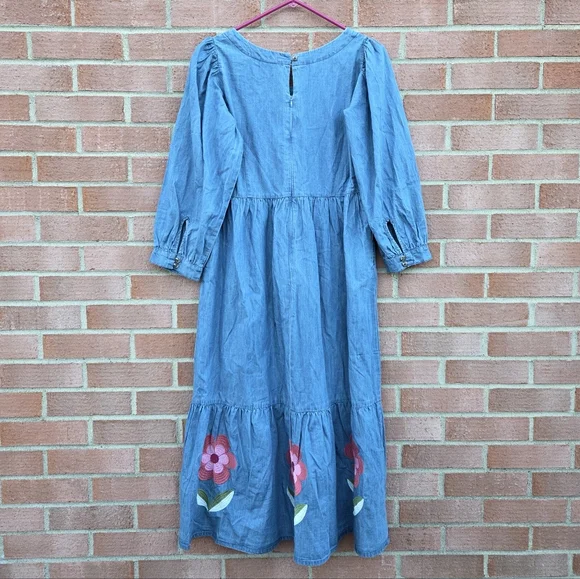 Joanie Ruby Square Neck Denim Midi Dress Size 6 Artsy Boho - Picture 5 of 7